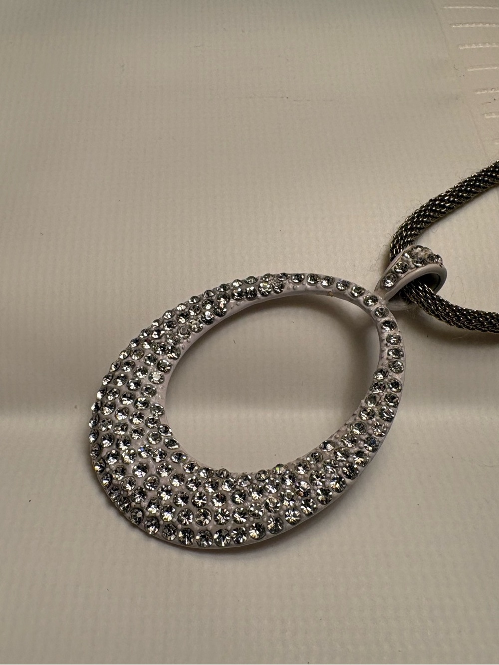 Silver Crystal Oval Pendant Necklace - Women Jewelry